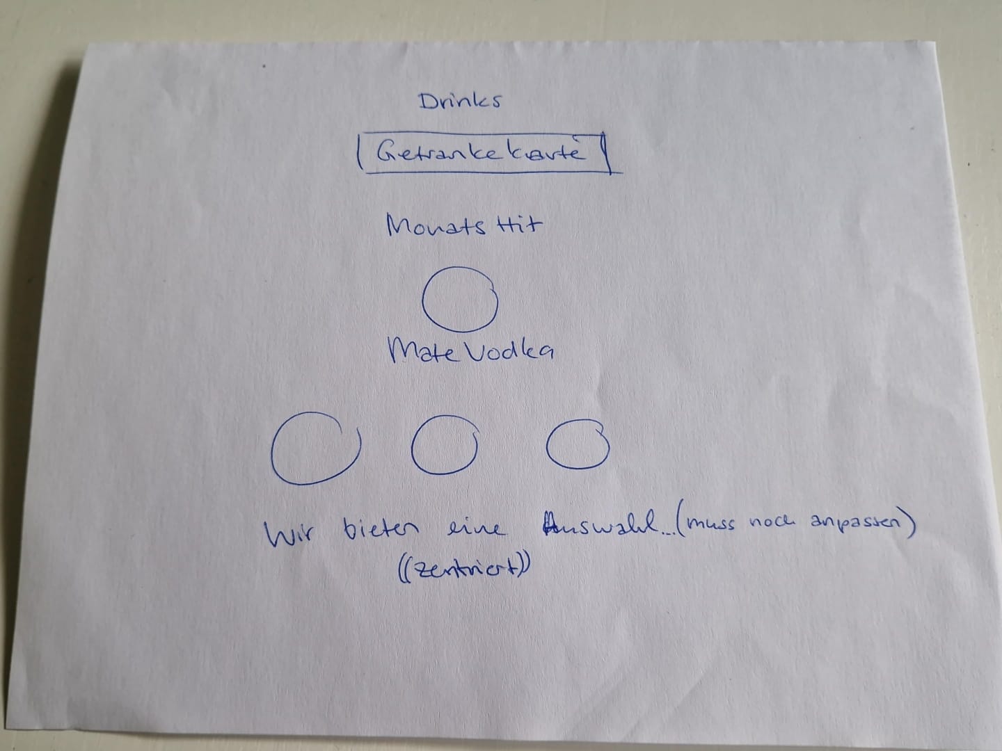 Skizze Gallus-Pub Getränkekarte